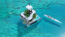 PIC BY MIGALOO / CATERS NEWS - (Pictured: Migaloo Privare Submersible Yachts portable private island, Kokomo Ailand.) A bold set of designs have been FLOATED by a company proposing a private island that can MOVE anywhere. The island - which will feature a penthouse, jungle deck with waterfall, and an alfresco dining area - would be the first in the world to move under its own power. Owners of the island will be treated to 360-degree views within the penthouse, which can be accessed by an 80-meter elevator. Around the complex, residents will find all the amenities that they would expect on a land-based tropical getaway - including a spa, gym, beauty salons, bar and a pool. The inclusion of vertical gardens, palm trees and even a shark-feeding station add more natural elements to the nautical island. - SEE CATERS COPY